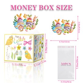 Easter Money Box for Cash Gift Pull, Money Holder Cash Gift for Kids Adults, DIY Fun Happy Easter Bunny Egg Box, Surprise Gift Box for Parents, Lover and Friend, Includes 50Pcs Transparent Bag (White)