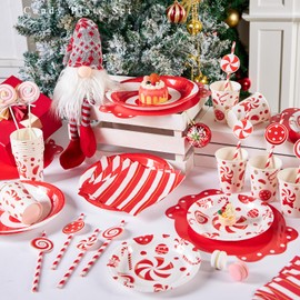 EASY JOY 80 Pcs Candy Party Tableware Set Birthday Party Decorations Candy Theme Party Plates Pink Party Plates,Napkins,Cups and Straws for Afternoon Tea Wedding Birthday Baby Shower