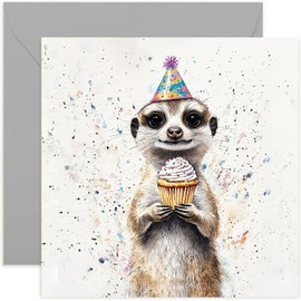 Sweet Meerkat Birthday Greeting Cards for Her Him - Cute Birthday Cards for Female Friend - Party Confetti Design - Well Done Card - Celebration Card for Special Occassions - Family and Friends