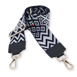 Brise Bag Strap for Men and Women, 5 cm Wide Shoulder Strap, Adjustable 80-130 cm Bag Strap Made of Polyester Fabric and Leather, Stylish Strap with 360° Rotating Head (Silver - Navy Blue), navy blue