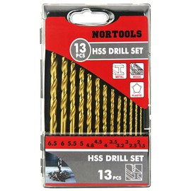 NORTOOLS HSS Metal Drill Bit Set with Storage Box for Plastic Tools 13 Pieces 1.5-6.5 x 0.5 mm + 3.2/4.8 mm