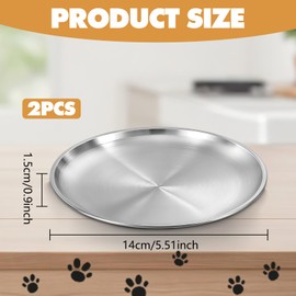 YUXIANLB 2Pcs Stainless Steel Cat Dishes, Wide Whisker Friendly Cat Shallow Food Bowl, Flat Pet Plate for Small Pets Wet & Dry Food and Water Bowls Relief of Whisker Fatigue- 5.5 inches