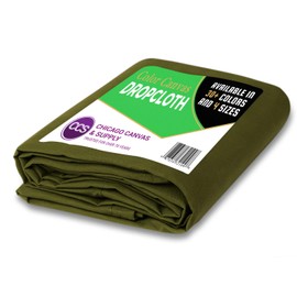 Heavy Purpose Canvas Drop Cloth by CCS CHICAGO CANVAS & SUPPLY Cotton Canvas Tarp for Floor Furniture Protection Washable Reusable Duck Dropcloth Fabric Block Paint Dust Dirt, Olive, 6 by 10 Feet