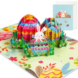 HOWAF 3D Pop Up Easter Card, Happy Easter Cards Single Easter Bunny Easter Egg Easter Basket Easter Pop Up Cards with Envelope Pop Up Easter Cards Greeting Card for Kids Children Family Easter Gifts
