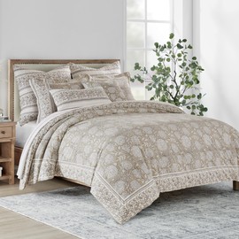 Levtex Home - Adare Taupe Comforter Set - King Comforter + Two King Pillow Cases - Bordered Floral - Taupe Grey and Cream - Comforter (106 x 94in.) and Pillow Case (36 x 20in.) - Cotton