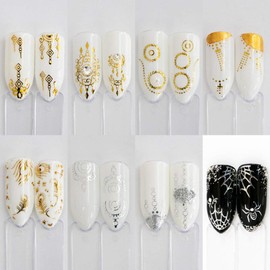 Set of 30 Gold & Silver Feather Nail Stickers Water Nail Stickers Gel Nails Self Nail Resin