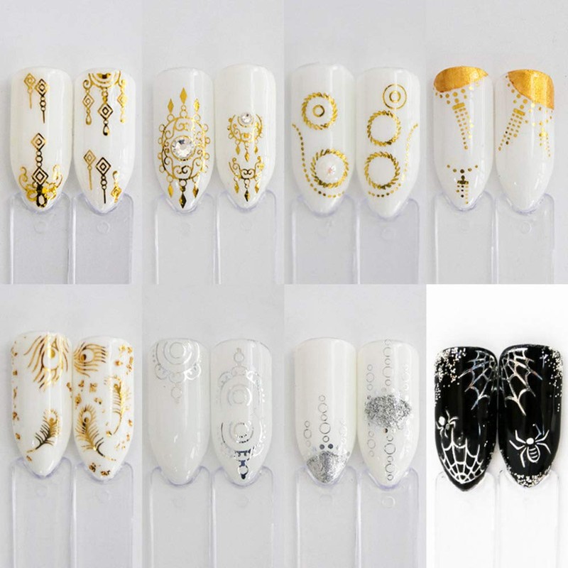 Set of 30 Gold & Silver Feather Nail Stickers Water