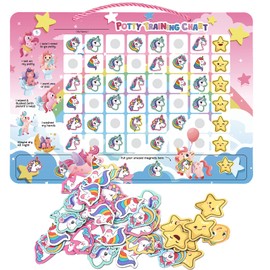 Potty Training Reward Chart, Magnetic Toilet Training Chart with 60 Reusable Magnetic Stickers, Interactive Reward Chart for Toddlers Girls Boys (Unicorn)