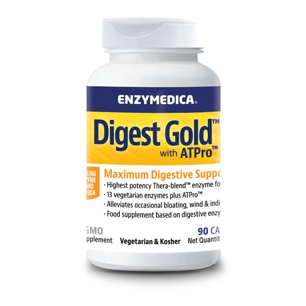 Enzymedica - Digest Gold Fast Acting Enzyme Formula Reduces Gases and Bloating, Improves Nutrient Absorption and Energy, Gluten Free, Dairy Free, Vegetarian, 180 Capsules