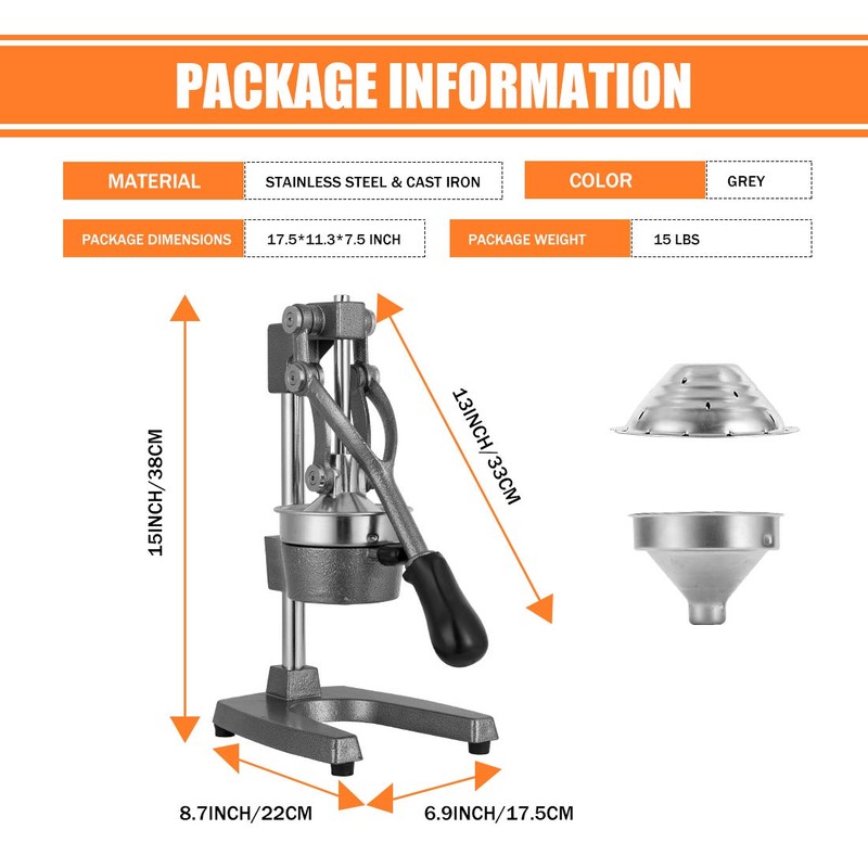 Gowintech Commercial Heavy Duty Cast Iron Hand Press Manual Orange
