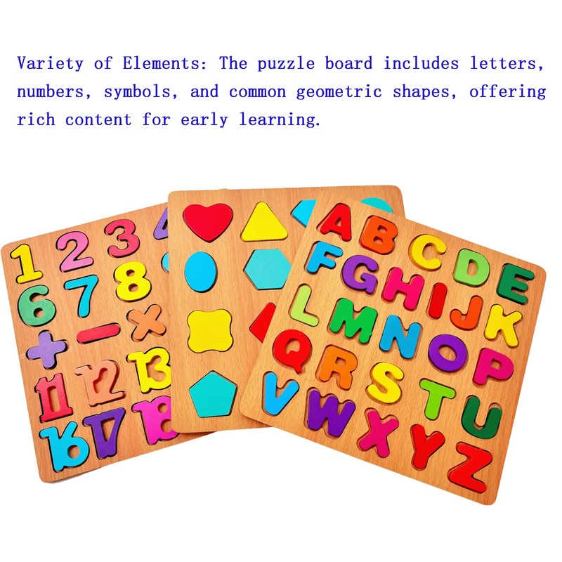 2PCS Wooden Alphabet & Shape Puzzles for Toddlers – Educational