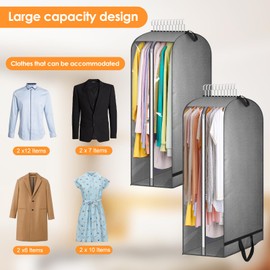 BTBHIHO Pack of 2 Long Garment Bags with Large Capacity, Transparent Side Garment Bags with Zip, Breathable Garment Bag Suit for Travel and Storage, 100 x 60 cm