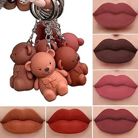 Pink Bear Keychain Lipstick, Non-Stick Lip Gloss, Never Fade Liquid Lipstick, New Portable Lipstick, Cute Lip Makeup, High Color, No Makeup Removal, Strong Adhesion, Long Lasting, All Day Shiny, Not