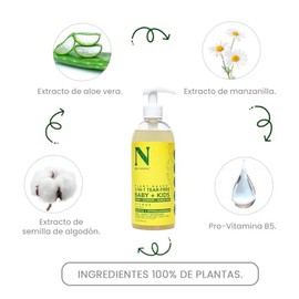 Dr. Natural Shampoo 3 en 1 Bebés y Niños Natural, Orgánico, Sin Sulfatos y Parabenos | Jabón Líquido para Cuerpo y Baño de Burbujas | Hipoalergénico, Libre de Lágrimas, Hidratante, Hecho de Plantas (Cítricos Refrescantes)
