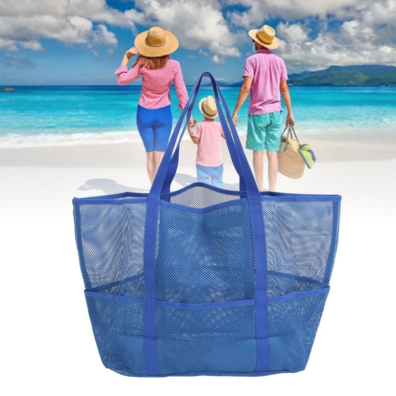 Mesh Beach Bag with 8 Pockets Waterproof Large Capacity Portable