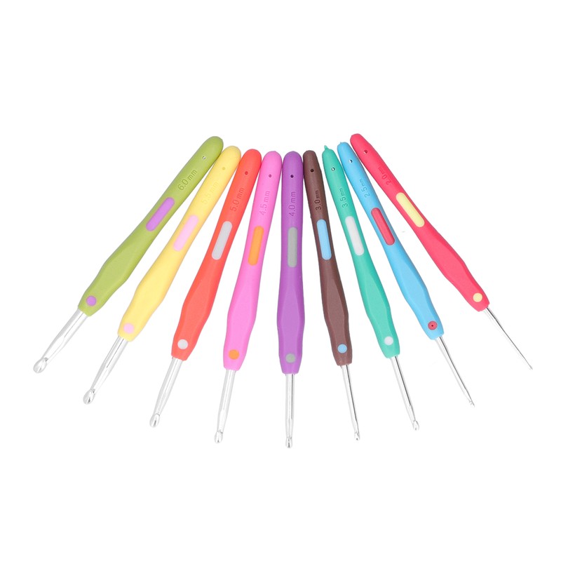 9Pcs Crochet Hooks TPR Ergonomic Soft Handle Easy Identification Wide