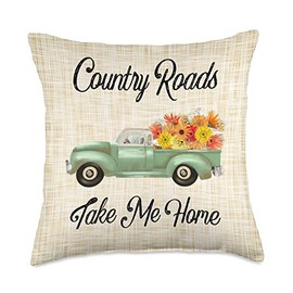 Pioneer Country Farm Retro Mint Vintage Truck Foral Throw Pillow