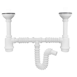 Fleximatic 2337 Desagüe flexible doble bote, trampa 55cm, contracanastas con acero inoxidable