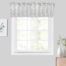 MIULEE Grey W 60 x L 18 Short Embroidered Semi Sheer Valance Rod Pocket Panels for Cafe Kitchen 1 Panel Gray