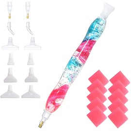 RaySoar Diamond Painting Pen, Diamond Art Pen, Diamond Dotting Pen, Handmade Resin 5D Diamond Painting Art Drill Pen Kit Tool with 14 Tips and 10 Waxes for Diamond Painting Art - Blue Silver HotPink