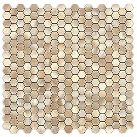 BeNice Peel and Stick Backsplash Kitchen Tiles,Stick on Backsplash Peel and Stick Mosaic Tiles Penny Hexagon Backsplash Small Tiles Metal Backsplash(5PCS,Gold Champagne)