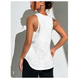 OYOANGLE Women's Mesh Workout Tank Top Athletic Running Sleeveless Shirts Yoga Gym Tops White Large