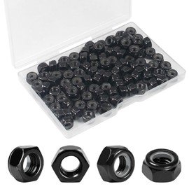 Yinpecly 100Pcs M5 x 0.8mm Nylon Insert Hex Lock Nuts Carbon Steel Zinc Plated Locknuts Self-Locking Nut M5 Metric Black Standard Threaded Nylock Nuts for Industrial Construction Fasteners