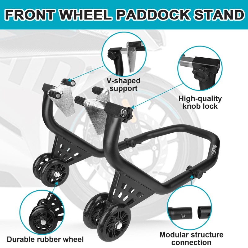 YSKMO Motorcycle Front Wheel Lift Stand, Black,500lbs Capacity,1.5“ Tube