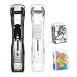 Automatic Clip Pusher (Set of 2) Clips, 50 Plain Clips + 50 Color Clips, Colorful Clip Pushers, Reusable, Won't Damage Paper, Suitable for Paper Organization, Student Exam Paper Clips, Office Supplies