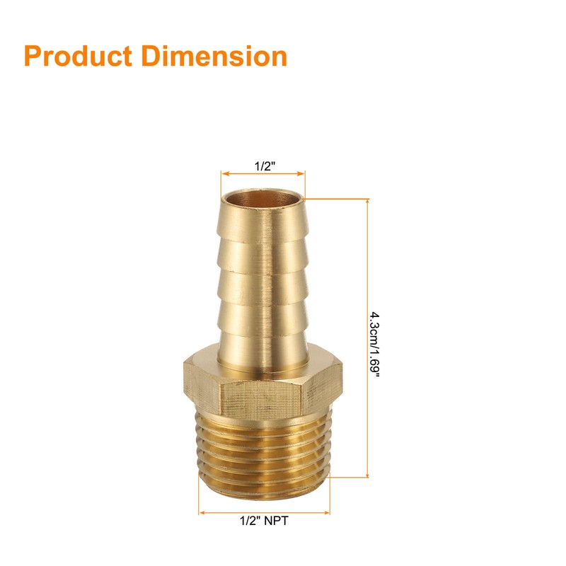 sourcing map Brass Barbed Fitting 1/2" NPT Male to 1/2"