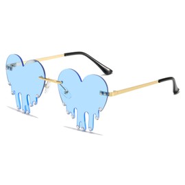 YAMEIZE Love Heart Sunglasses Women Vintage-Retro Heart Shaped Sunglasses Diamond Rhinestone Festival Rave 70s Party Sunglasses UV Protection Blue