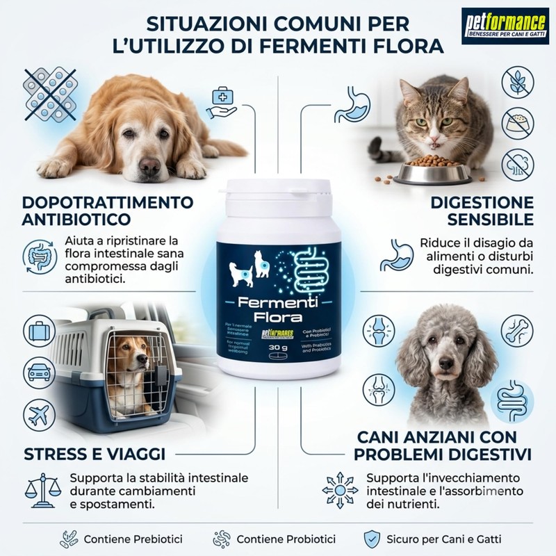 FERMENTIFLORA - Probiotici per Cani Appetibili, Fermenti Lattici Cani e