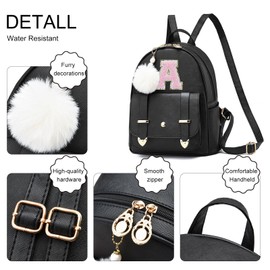 seyfocnia Initial Cute Mini Backpack Purse for Women Pompom Back pack Shoulder Bag (Letter A)
