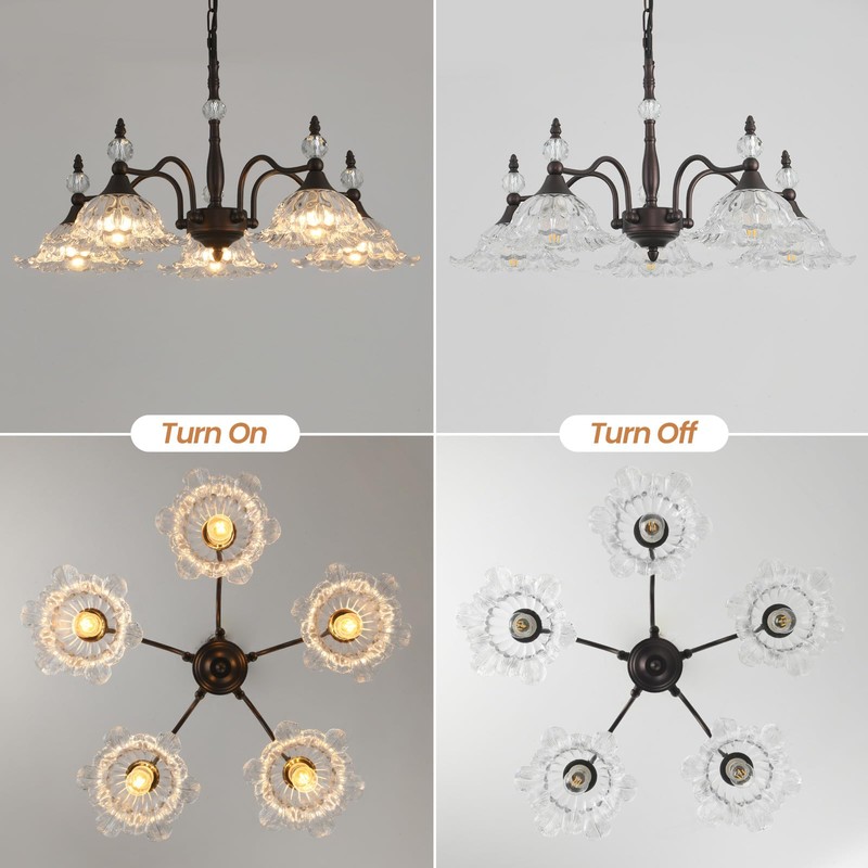 Sicddde Dining Chandelier Over Table 5 Light Brown Vintage Glass