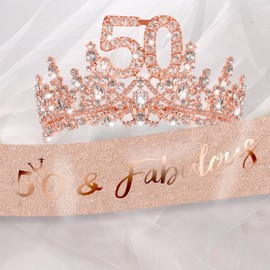 COCIDE Headbands for Women Sash for Women Crowns for Women Tiaras for Women Party Decorations & Favors (50th Rose Gold, One size)