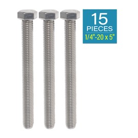 IMScrews Hex 1/4-20 x 5 Long Machine Screws, 304 Stainless Steel Bolts, Pack of 15