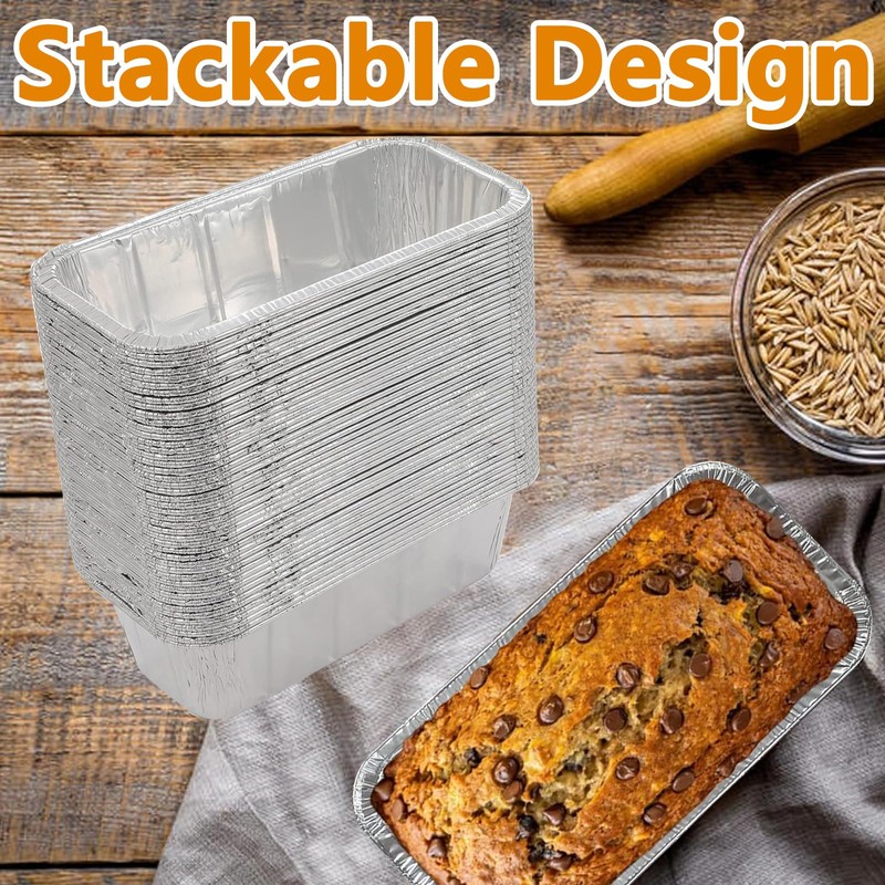 JIUMO Aluminum Foil Loaf Pan (50 Pcack), 8.5"x4.5" Bread Baking
