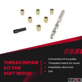 E-Z LOK E-Z Hex Thread Repair Kit for Soft Wood Flanged Threaded Inserts 3/8-16 x 25mm, Drill, Installation Tool