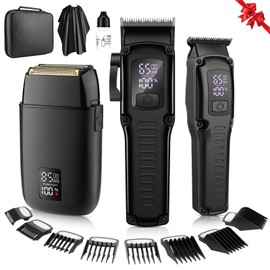 Qreeyx Professional Hair Clipper for Men, 3 in 1 Hair Clipper Beard Trimmer and Electric Foil Shaver Set with LED Display, Cordless Grooming Kit for Home, Travel, Barber, Ideal Gift for Him