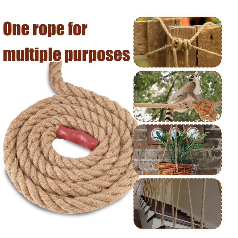 Jute Rope, Natural Hemp Rope, 4-Strand Thick Nautical Ropes (1/2