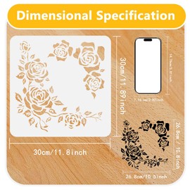 Corner Flower Rose Stencil Template Floral Pattern 30 x 30cm Plastic Reusable Art Stencils for Painting on Walls Floors Fabric Furniture Glass