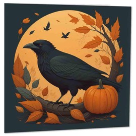 Raven Pumpkin Greeting Card Autumn 145 x 145mm