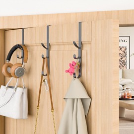 Over the Door Hooks hanger,over the door towel hook Organizer hanging for coat clothes backpack hat purse Metal Towel Rack Back of Shower for Bathroom,Dorm,Bedroom,Kitchen,Office Closet (Black-3Packs)