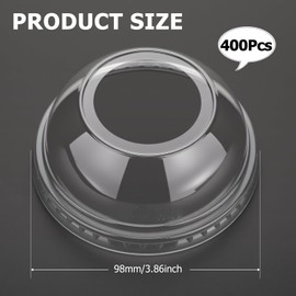 400 Packs Clear 98 mm Dome Lids Wide Hole Plastic Cold Cup Lids Disposable Clear Dome Cap for 16-24 oz Plastic Cups