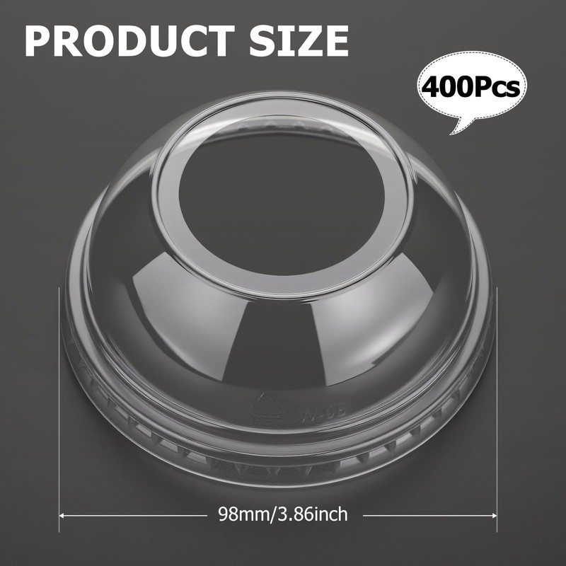 400 Packs Clear 98 mm Dome Lids Wide Hole Plastic