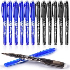 Puedno Pack of 12 Erasable Ballpoint Pens, Erasable Rollerball Pen, Erasable Rollerball Pen, 0.5 mm Erasable Pens for Students, School Supplies, Office Supplies, 6 Black, 6 Blue