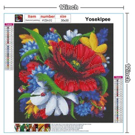 Yoseklpee Diamond Painting Kits for Adults Colorful Flower DIY 5D Round Full Drill Diamond Art Painting by Number Kits for Home Wall Decor Diamond Dots Gift for Valentine's Day Christmas，30x30cm