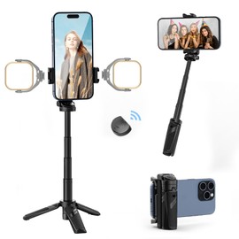ULANZI JJ02 Selfie Stick Tripod, Extendable Grip Phone Tripod with Detachable Remote Pocket Size, 3-in-1 Mini Phone Grip 2 Cold Shoe, 10m/393.7'' Wireless Shutter, Vlog Livestreaming Photography