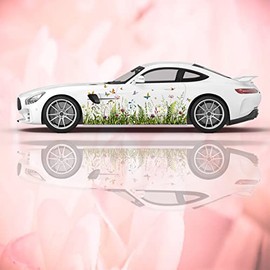 2PCS Grass Leaves Color Butterfly Car Decal, Floral Butterfly Car Side Vintage Graphics Sticker, Universal Size, Large Vehicle Graphics, Car Livery