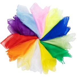 ABSOFINE Pack of 12 Colourful Juggling Cloths, Nursery Cloths, Chiffon Cloths, Gymnastic Cloths, Dance Cloths, Sensory, Children's Show, Activities Accessories, Decoration (60 x 60 cm)